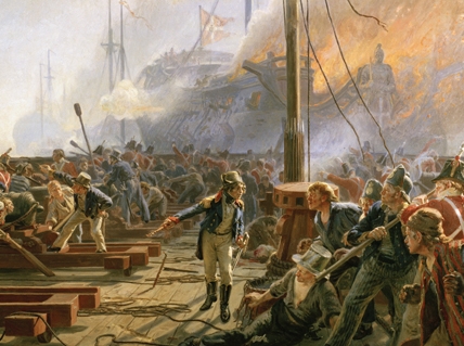 Billedet forestiller den kun 17-årige Peter Willemoes ombord på Flådebatteri nr. 1. under Slaget på Reden i 1801 og er malet af Christian Mølbech.