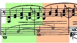 The first part of the piano interlude consists of two overlapping chordal pattern.