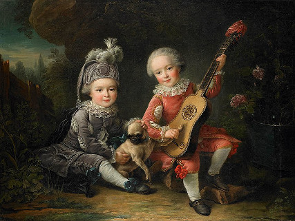 François-Hubert Drouais: Children of the Marquis de Béthune Playing with a Dog (1761)